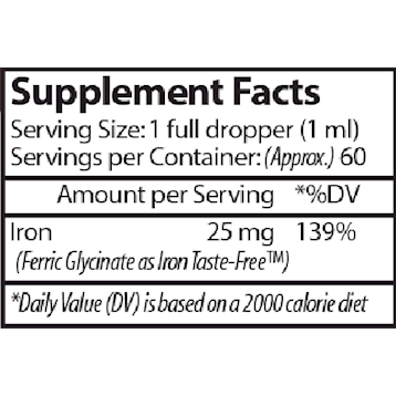 Vinco Liposomal Iron 2 fl oz supplement facts label
