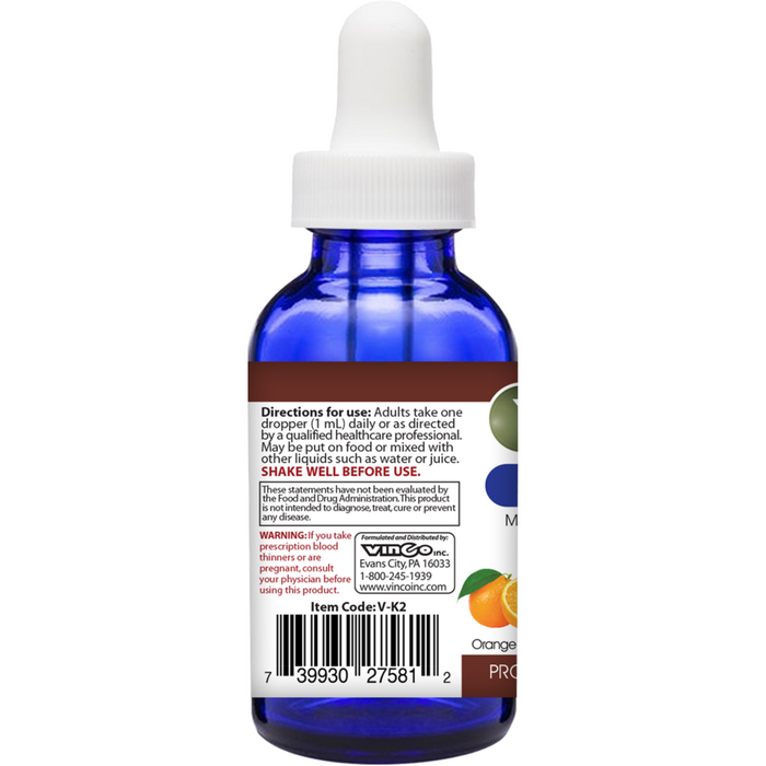 Vinco Liposomal K2 2 fl oz suggested use label