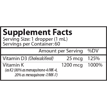Vinco Liposomal K2 2 fl oz supplement facts label
