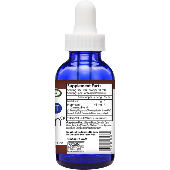 Vinco Liposomal Night Calm 2 fl oz supplement facts label