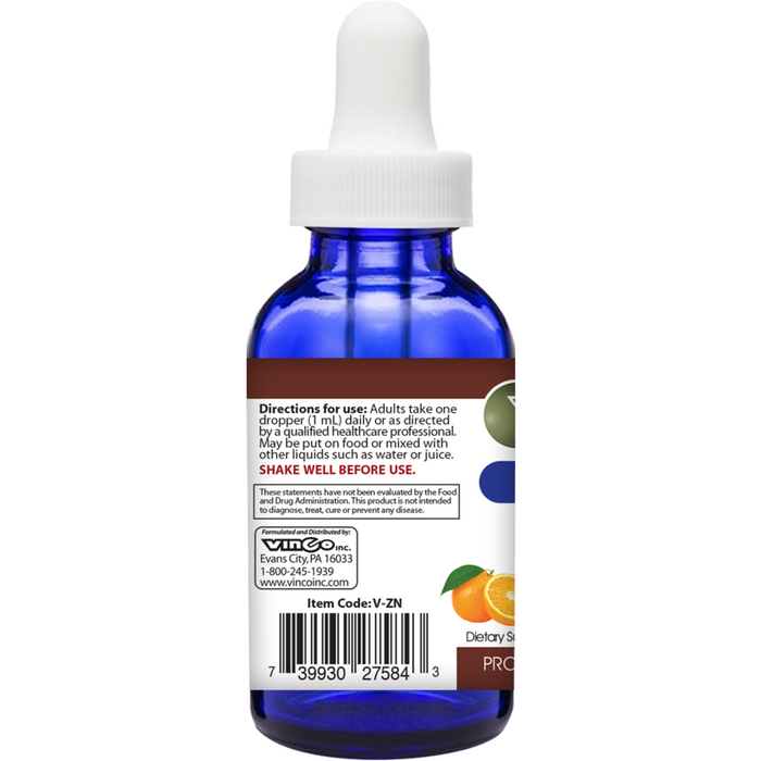 Vinco Liposomal Zinc 2 fl oz suggested use label