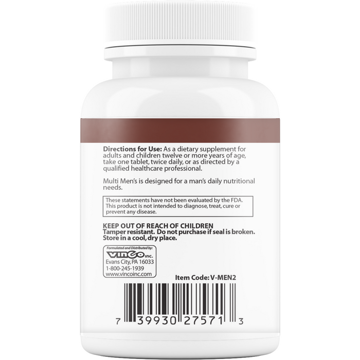 Vinco MultiMen's with Digestive Enzymes 60 tablets suggested use label