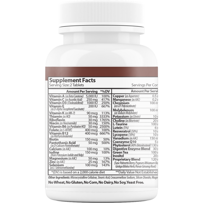 Vinco MultiMen's with Digestive Enzymes 60 tablets supplement facts label
