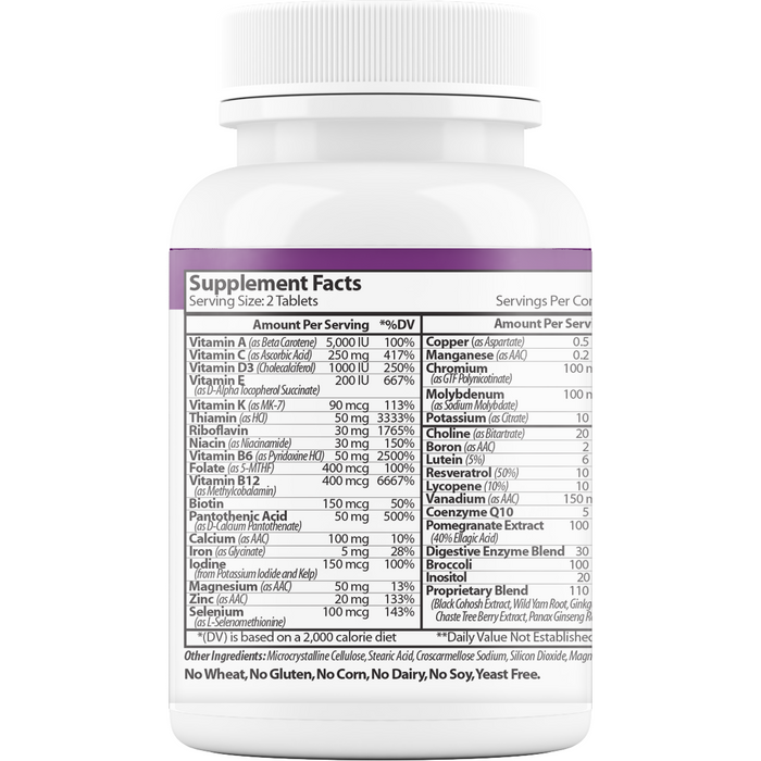 Vinco MultiWomen's with Digestive Enzymes 60 tablets supplement facts label