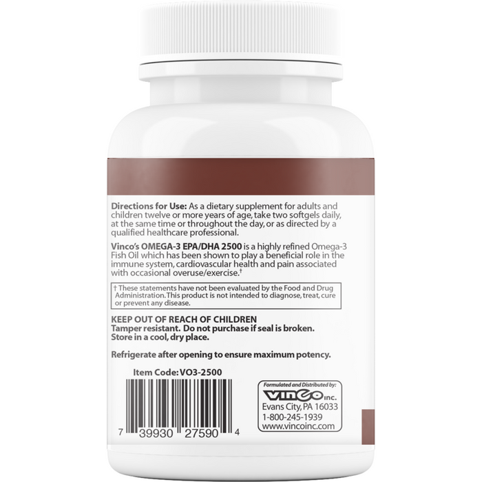 Vinco Omega-3 2500 EPA/DHA 60 softgels suggested use label