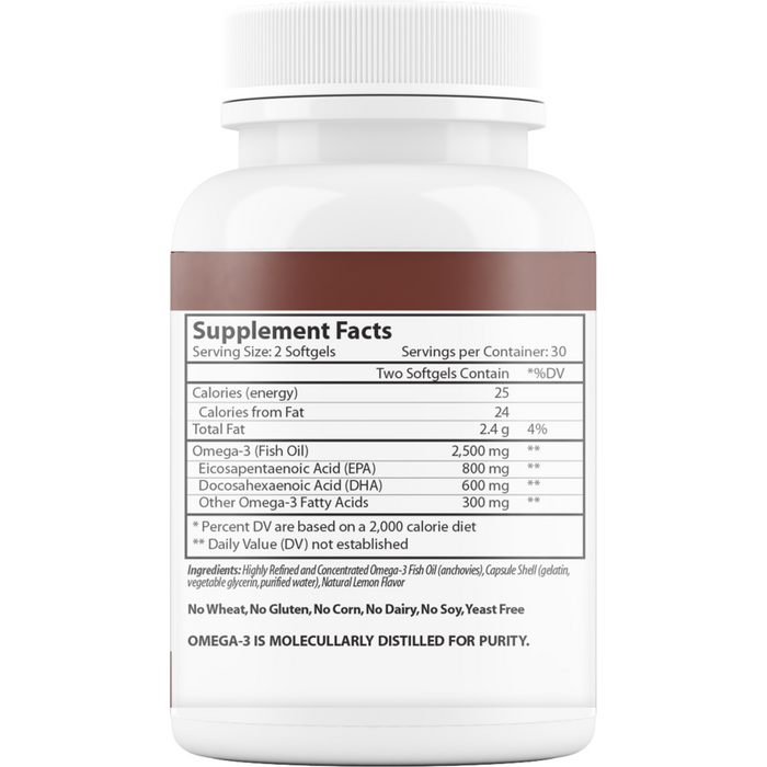 Vinco Omega-3 2500 EPA/DHA 60 softgels supplement facts label