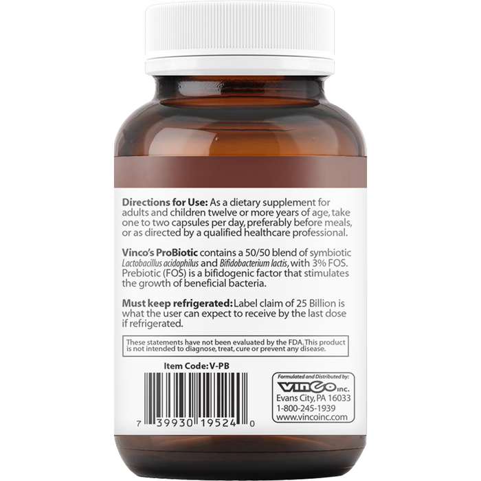 Vinco ProBiotic 25 Billion 90 capsules suggested use label