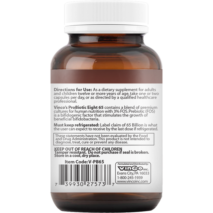 Vinco ProBiotic Eight 65 60 capsules suggested use label