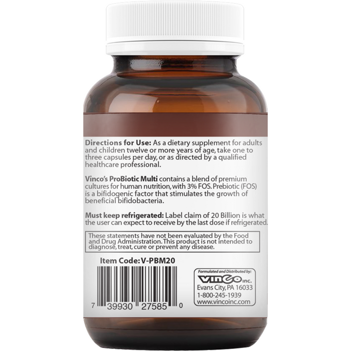 Vinco ProBiotic Multi 20 Billion 60 capsules suggested use label