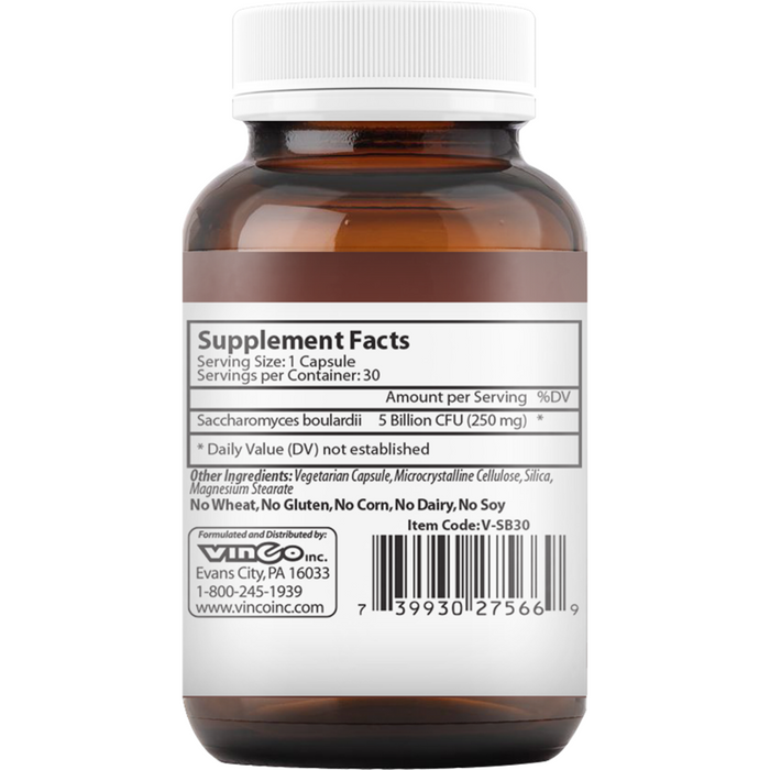 Vinco Probiotic S. boulardii 30 capsules supplement facts label