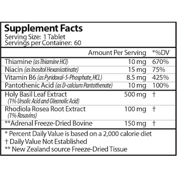 Vinco Stress Redux Plus 60 tablets supplement facts label