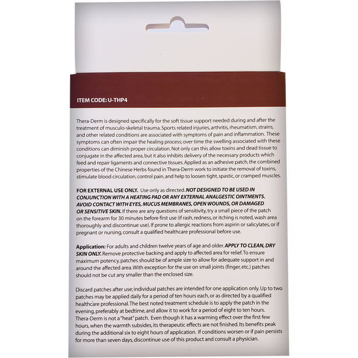 Vinco Thera-Derm 4 patches back label