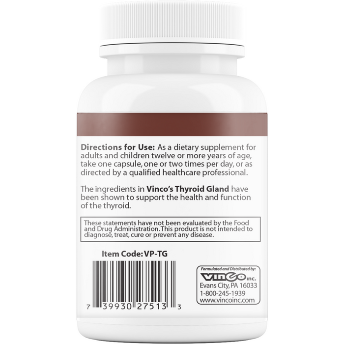 Vinco Thyroid Gland 60 capsules suggested use label