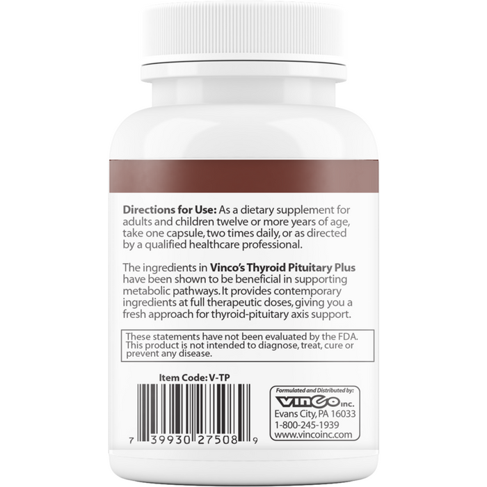 Vinco Thyroid Pituitary Plus 60 capsules suggested use label