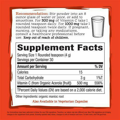 Alive! Vitamin C Powder 120 gms by Nature's Way Supplement Facts
