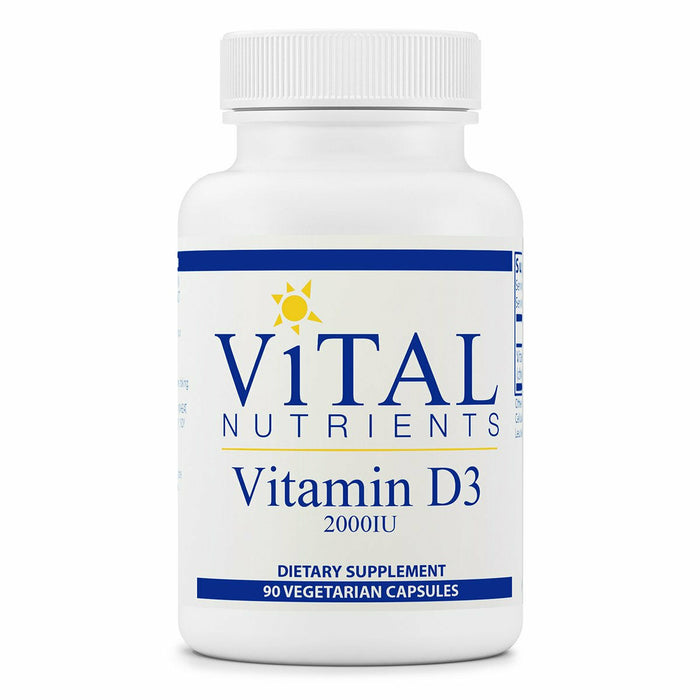 Vital Nutrients Vitamin D3 2000 IU, 90 veg capsules, front of bottle, second view
