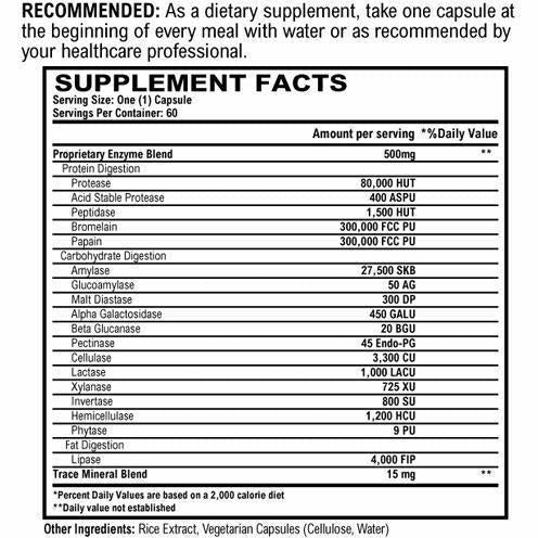 Supplement Facts, World Nutrition, Vitalzym Digest Enzymes 60 Vegcaps
