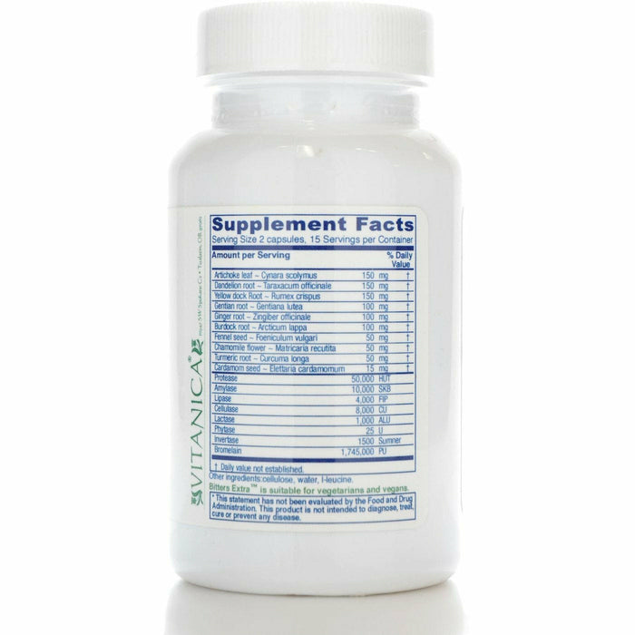 Vitanica Bitters Extra 30 veg capsules supplement facts label