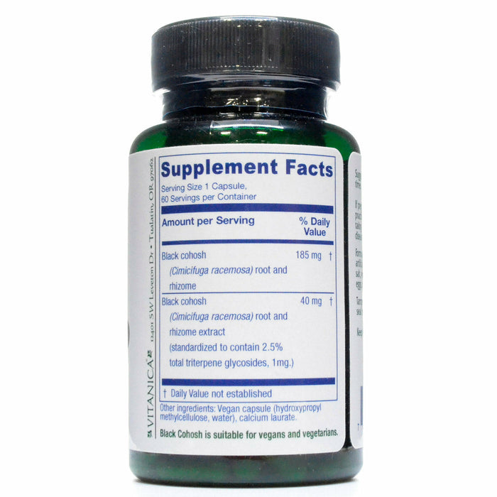 Vitanica Black Cohosh 60 vegan capsules supplement facts label
