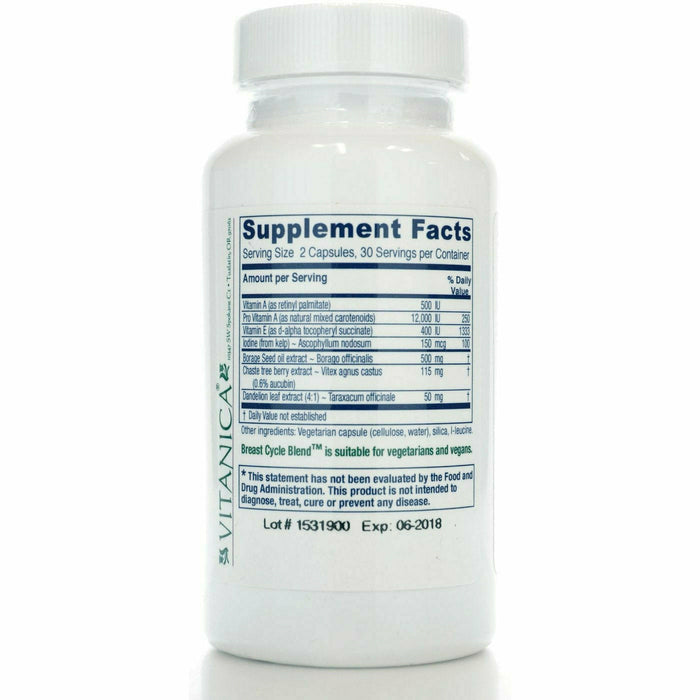 Vitanica Breast Cycle Blend 60 veg capsules supplement facts label