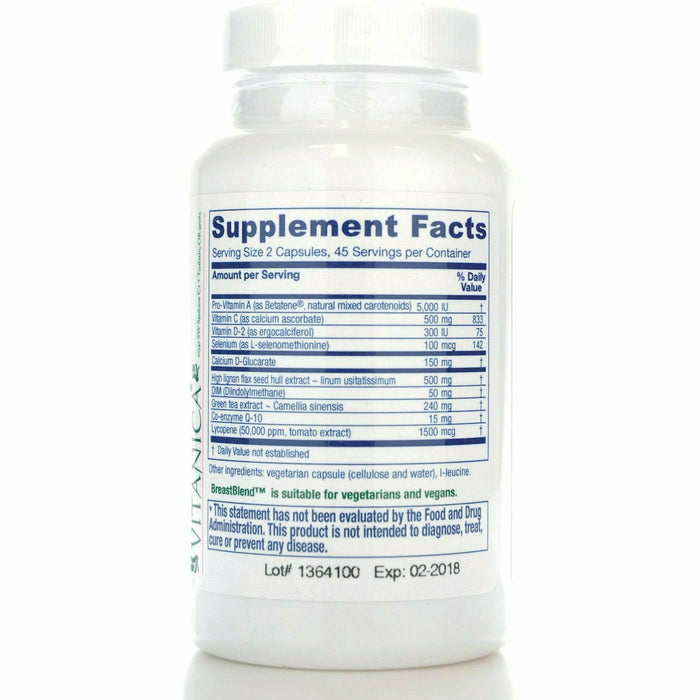 Vitanica BreastBlend 90 veg capsules supplement facts label