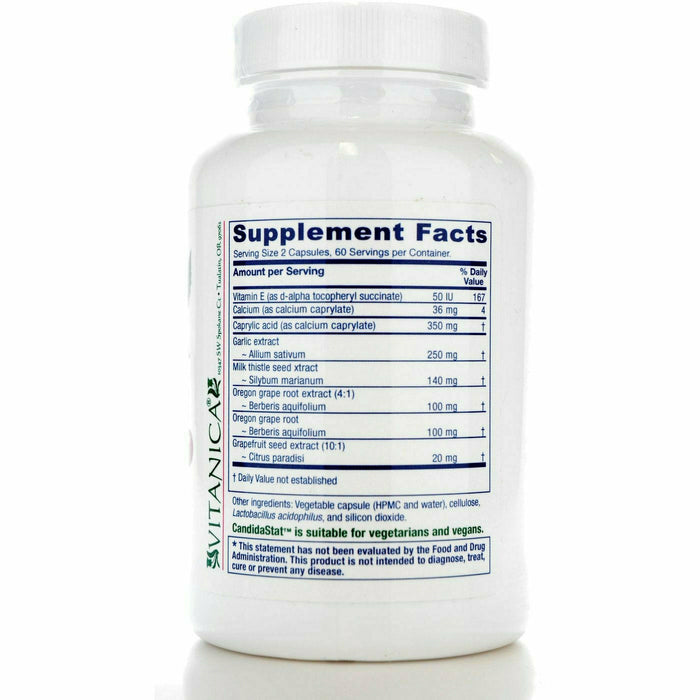 Vitanica CandidaStat 120 capsules supplement facts label