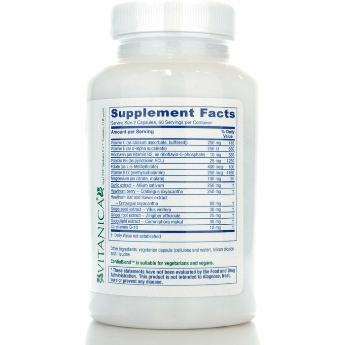 Vitanica CardioBlend 120 capsules supplement facts label