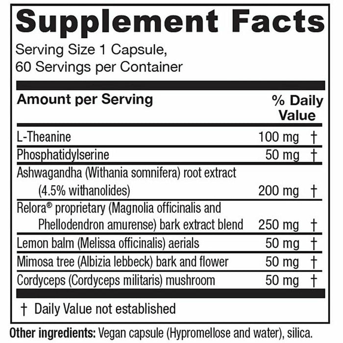 Vitanica Cortisol Relief 60 veg capsules supplement facts label