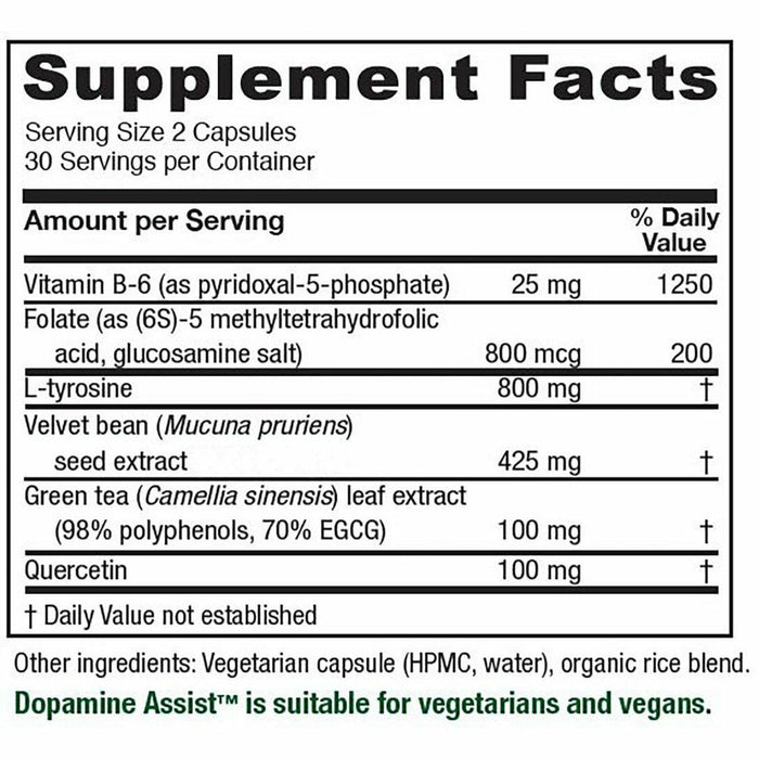 Vitanica Dopamine Assist 60 veg capsules supplement facts label