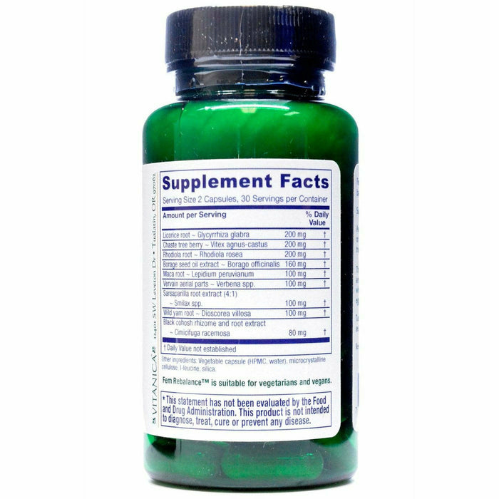 Vitanica Fem Rebalance 60 capsules supplement facts label