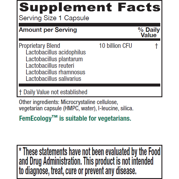 Vitanica FemEcology 30 veg capsules supplement facts label
