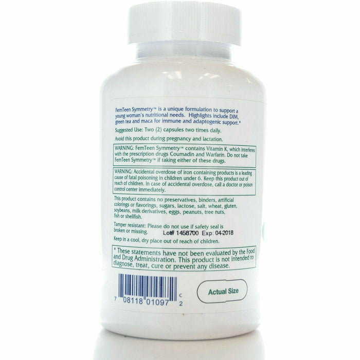 Vitanica FemTeen Symmetry 120 veg capsules side label