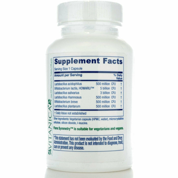 Vitanica Flora Symmetry 60 veg capsules supplement facts label