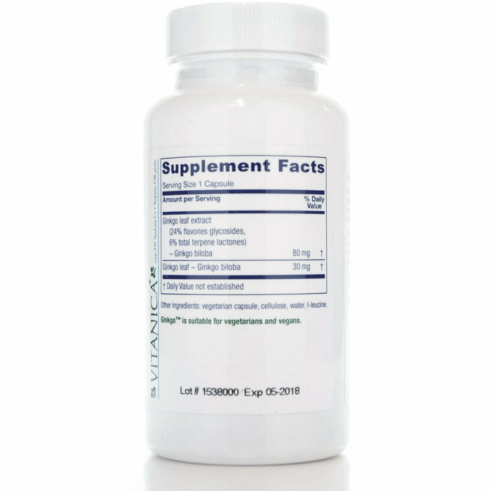 Vitanica Ginkgo 90 capsules supplement facts label
