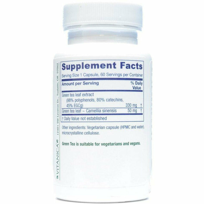 Vitanica Green Tea 60 capsules supplement facts label