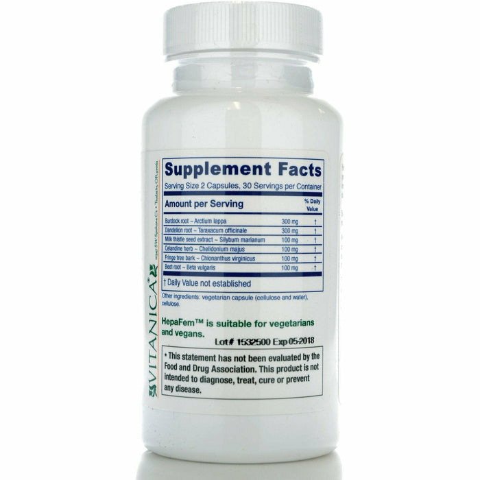 Vitanica Hepafem 60 capsules supplement facts label