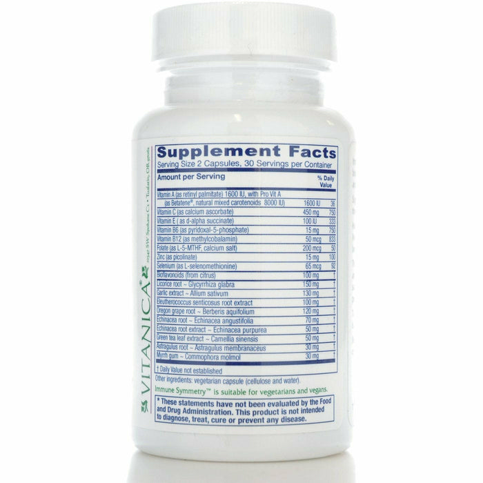 Vitanica Immune Symmetry 60 capsules supplement facts label