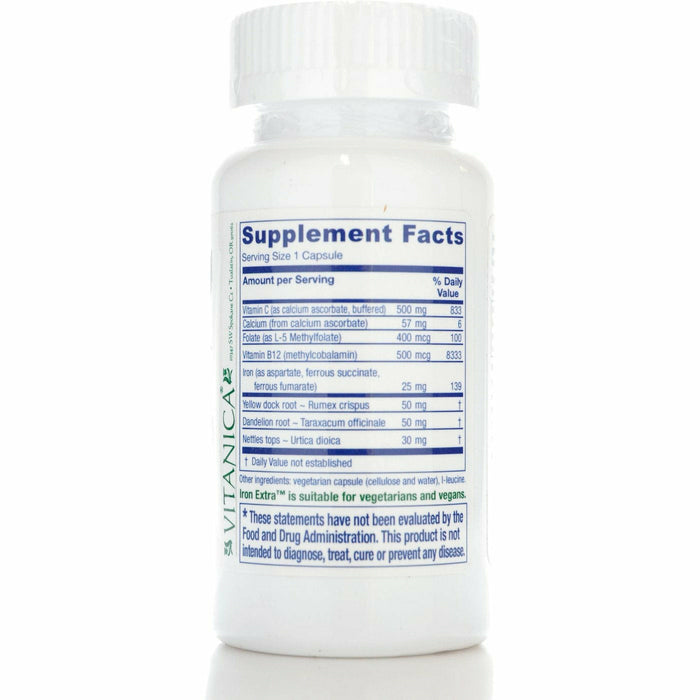 Vitanica Iron Extra 60 capsules supplement facts label