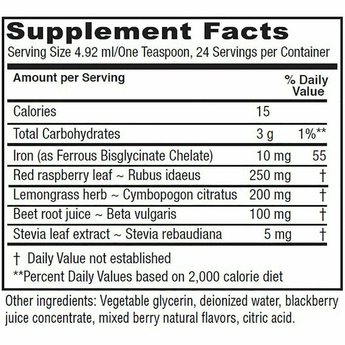 Vitanica Iron Tonic 4 fl oz supplement facts label