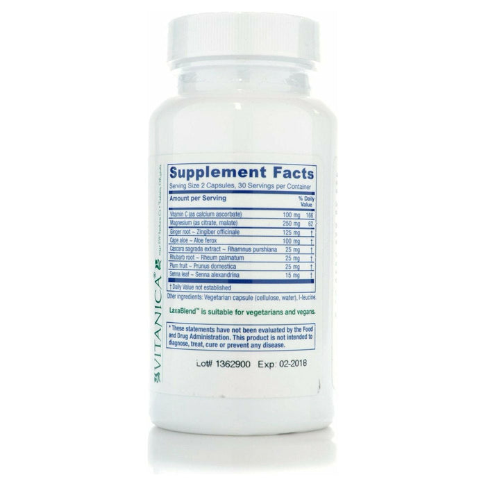 Vitanica LaxaBlend 60 veg capsules supplement facts label