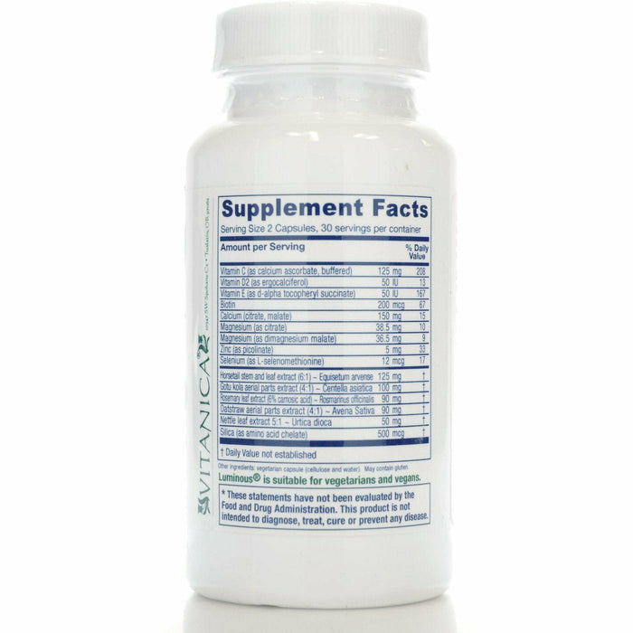 Vitanica Luminous 60 capsules supplement facts label