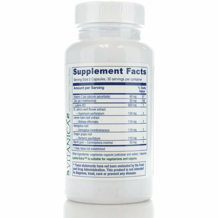 Vitanica Lysine Extra 60 capsules supplement facts label