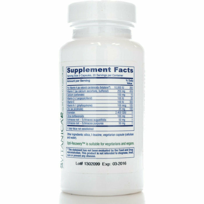 Vitanica Opti-Recovery 60 capsules supplement facts label