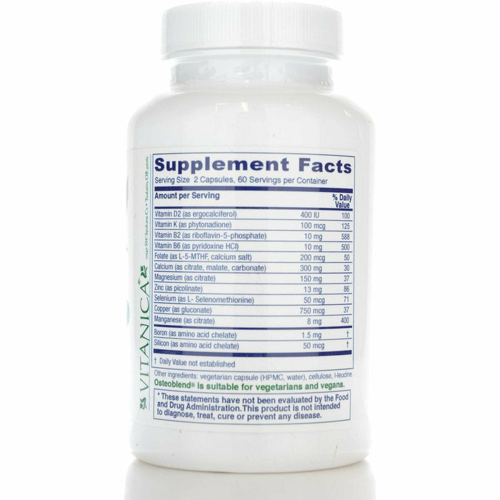 Vitanica OsteoBlend 120 veg capsules supplement facts label