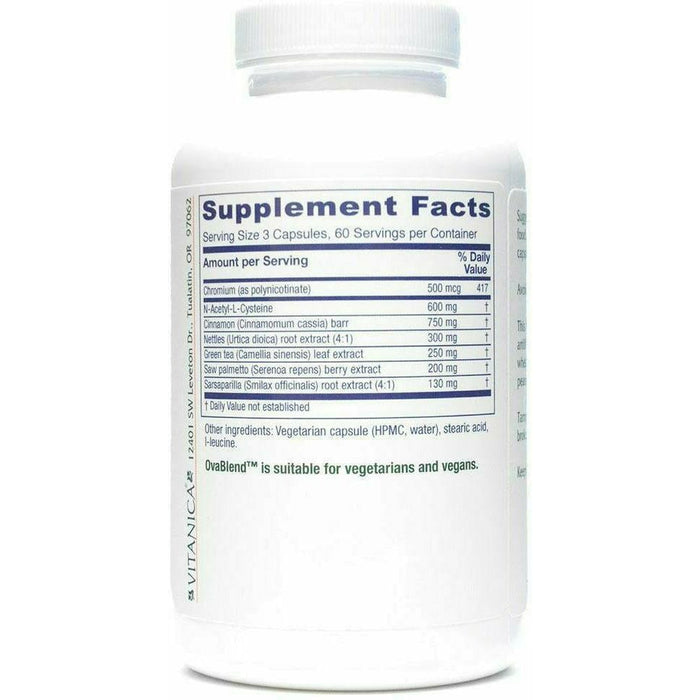 Vitanica Ovablend 180 veg capsules supplement facts label