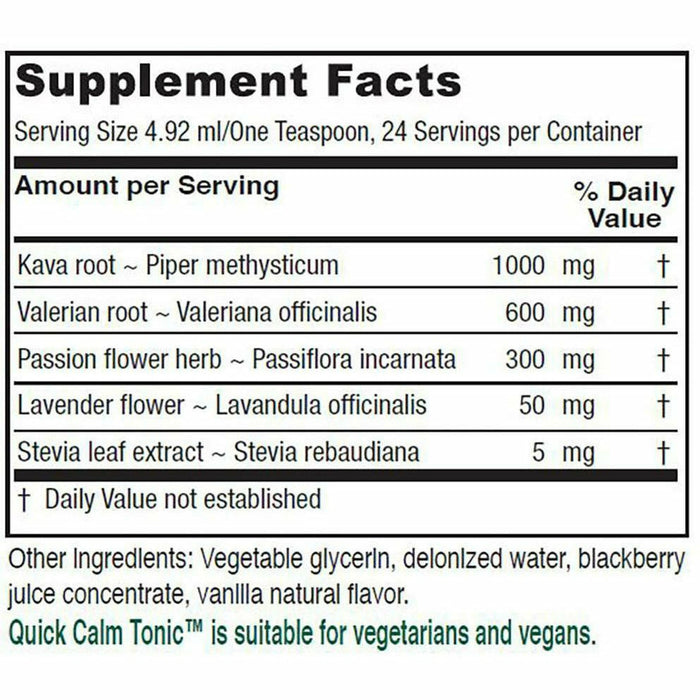 Vitanica Quick Calm Tonic 4 fl oz supplement facts label