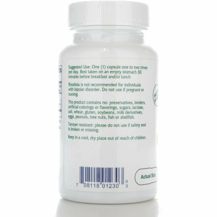 Vitanica Rhodiola Extract Plus 60 capsules side label