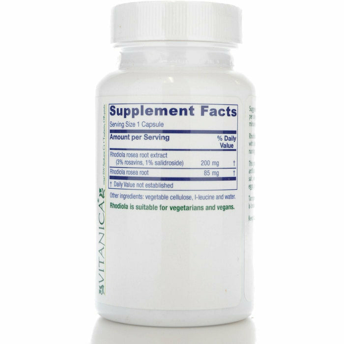 Vitanica Rhodiola Extract Plus 60 capsules supplement facts label