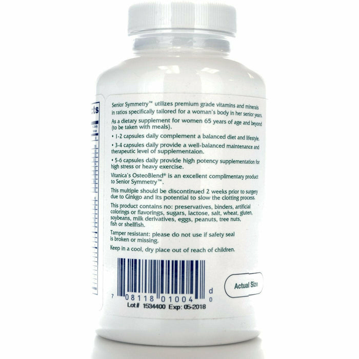 Vitanica Senior Symmetry 180 veg capsules side label
