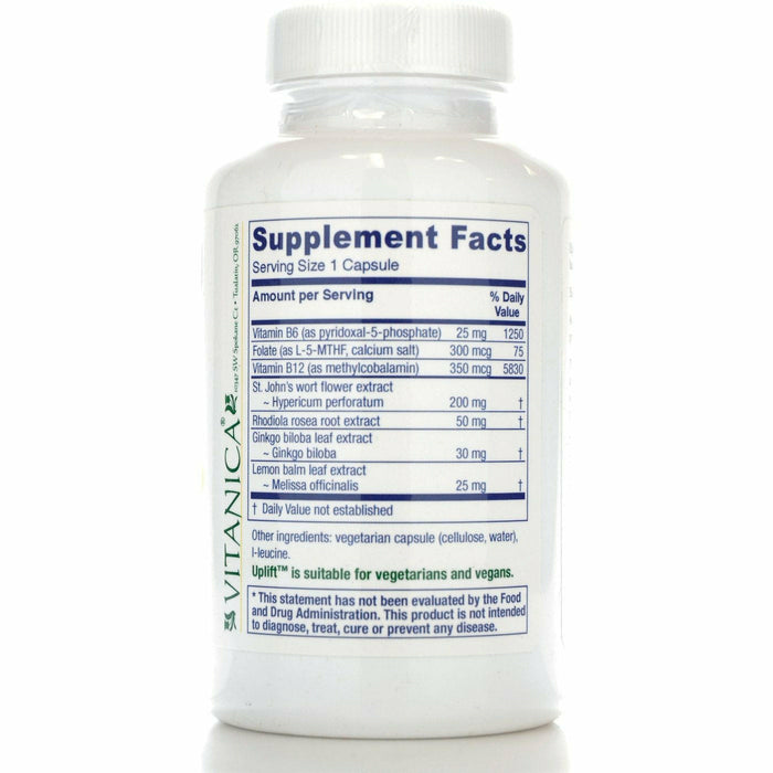 Vitanica Uplift 120 veg capsules supplement facts label